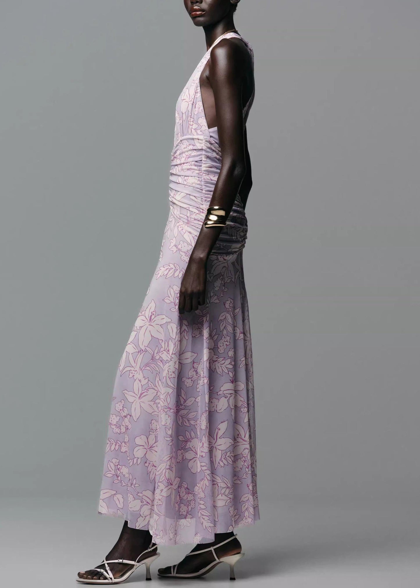 Women's Sleeveless Dress V Neck Printed Tulle 2