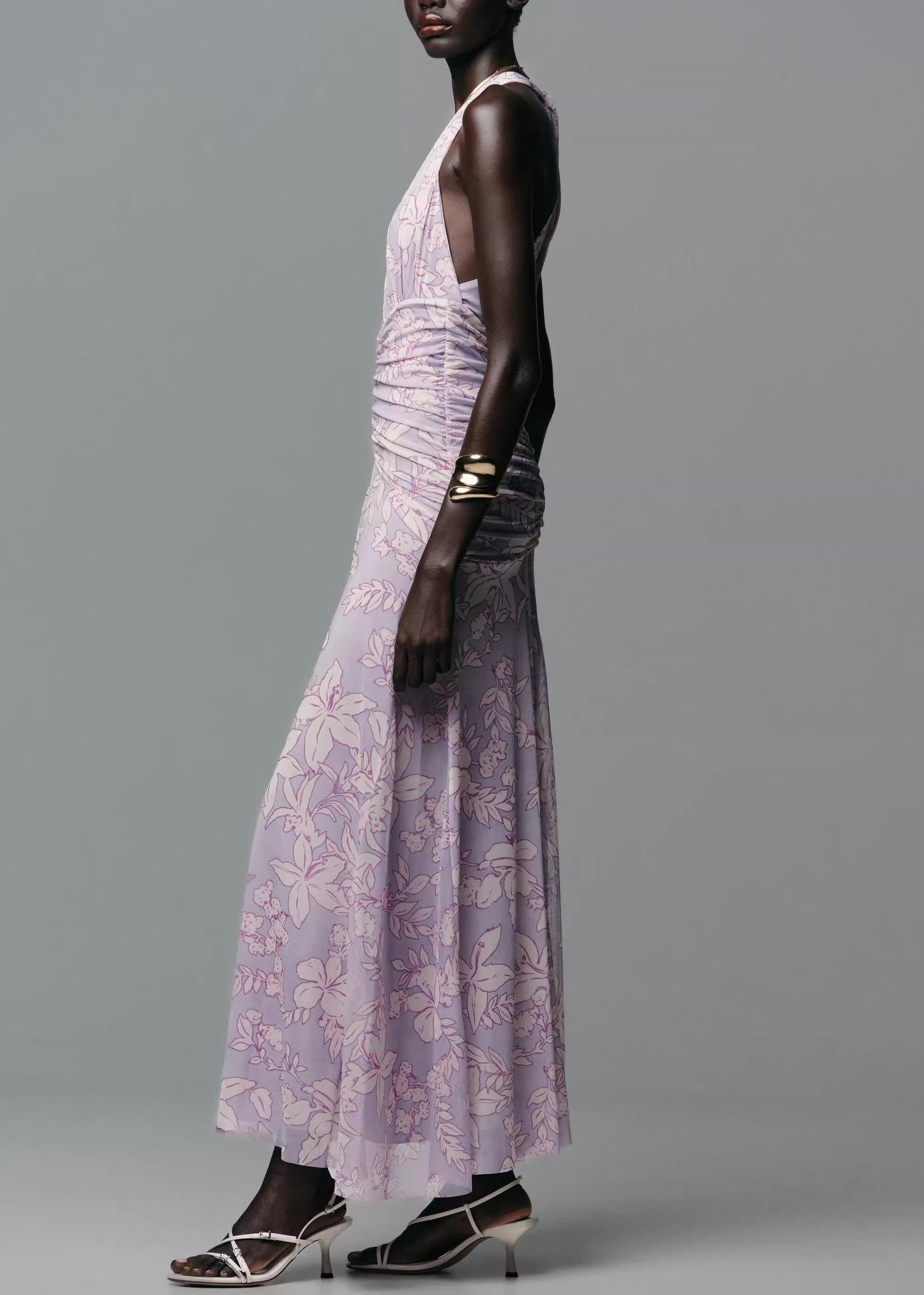 Women's Sleeveless Dress V Neck Printed Tulle 2