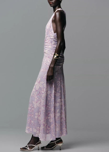 Women's Sleeveless Dress V Neck Printed Tulle 2