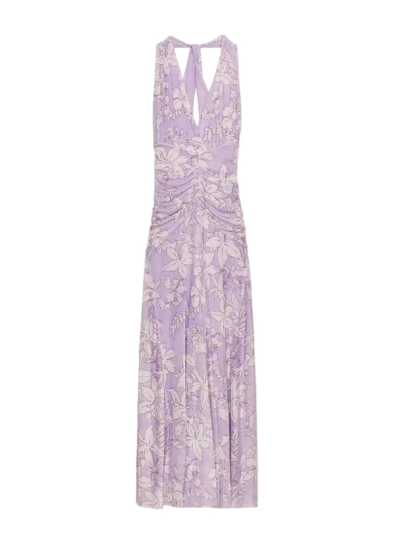 Women's Sleeveless Dress V Neck Printed Tulle 4