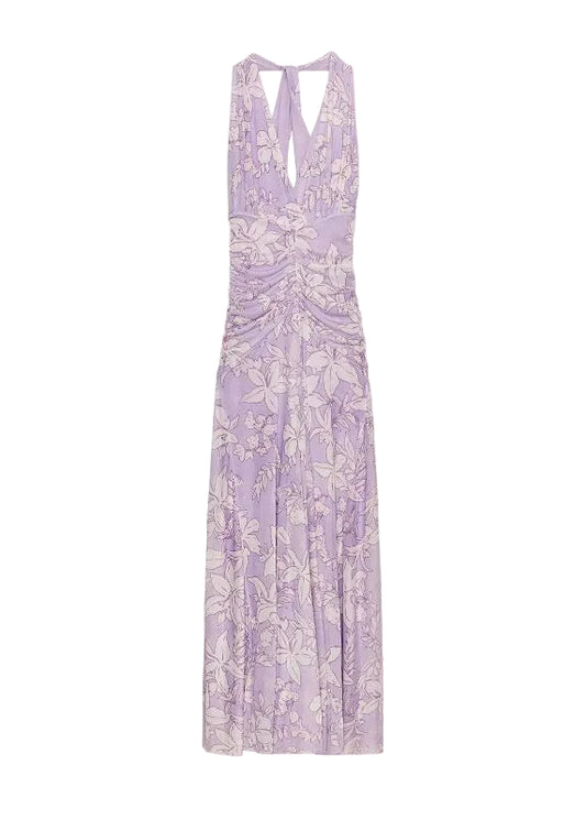 Women's Sleeveless Dress V Neck Printed Tulle 4