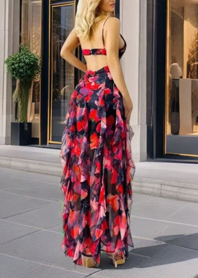 Women's Sleeveless Dress V Neck Ruffled Side Open Design 2