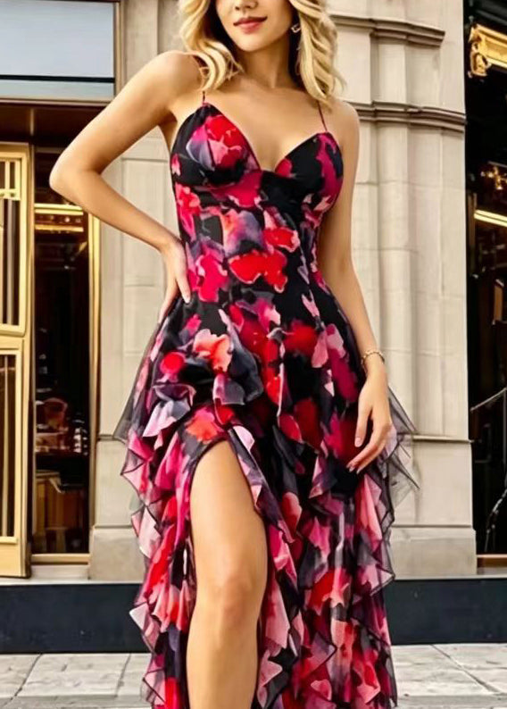 Women's Sleeveless Dress V Neck Ruffled Side Open Design 3