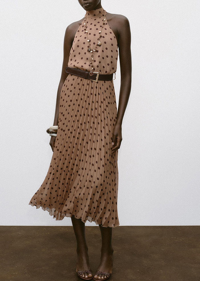 Women’s Sleeveless Holiday Dress Backless Dot Print 0