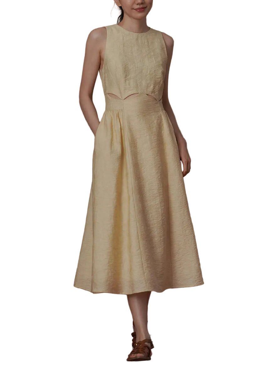 Women's Sleeveless Jacquard Dress Hollow Out Design 0