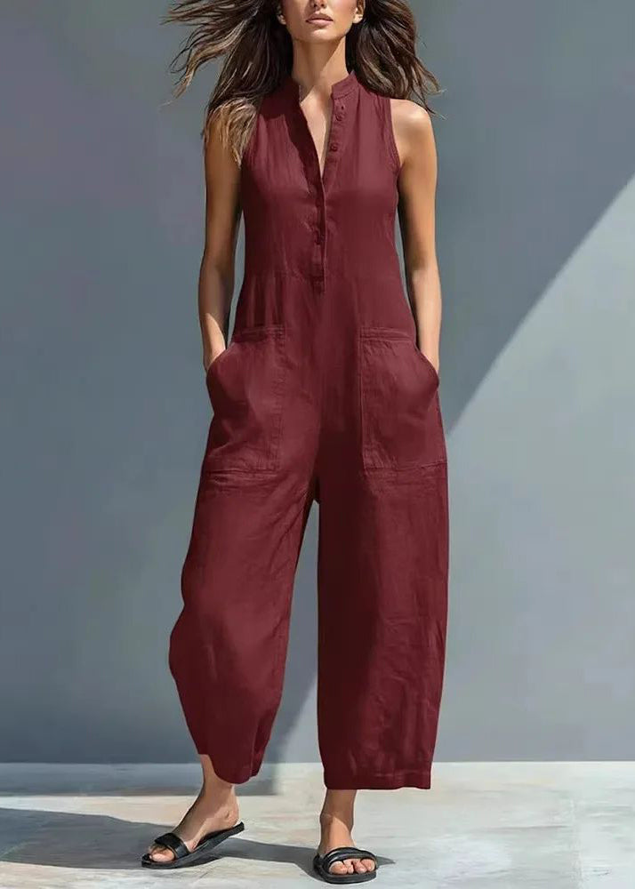 Women's Sleeveless Jumpsuit High Waist Patchwork Design 4