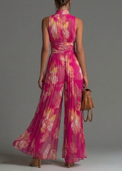 Women's Sleeveless Jumpsuit Stand Collar Wrinkled Print 2