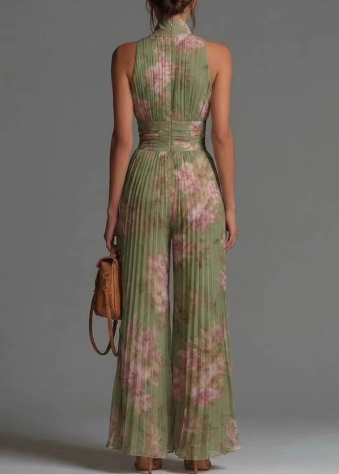 Women's Sleeveless Jumpsuit Stand Collar Wrinkled Print 3