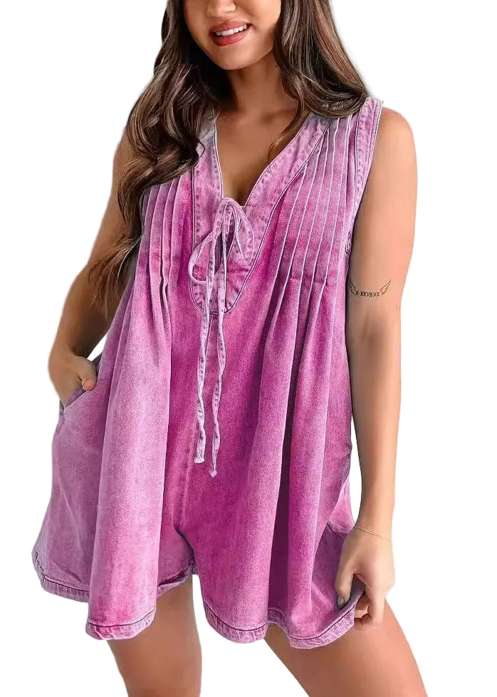 Women's Sleeveless Jumpsuit V Neck Lace-Up Style 0