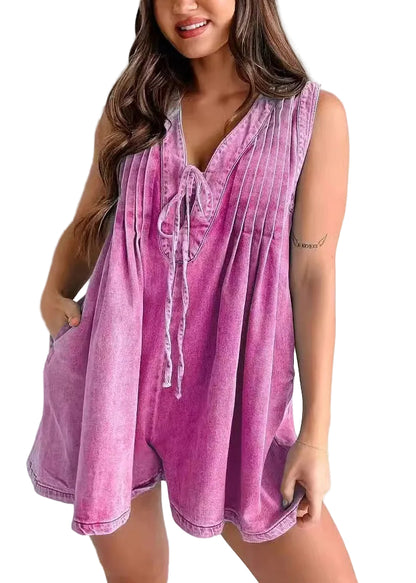 Women's Sleeveless Jumpsuit V Neck Lace-Up Style 0