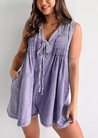 Women's Sleeveless Jumpsuit V Neck Lace-Up Style 1