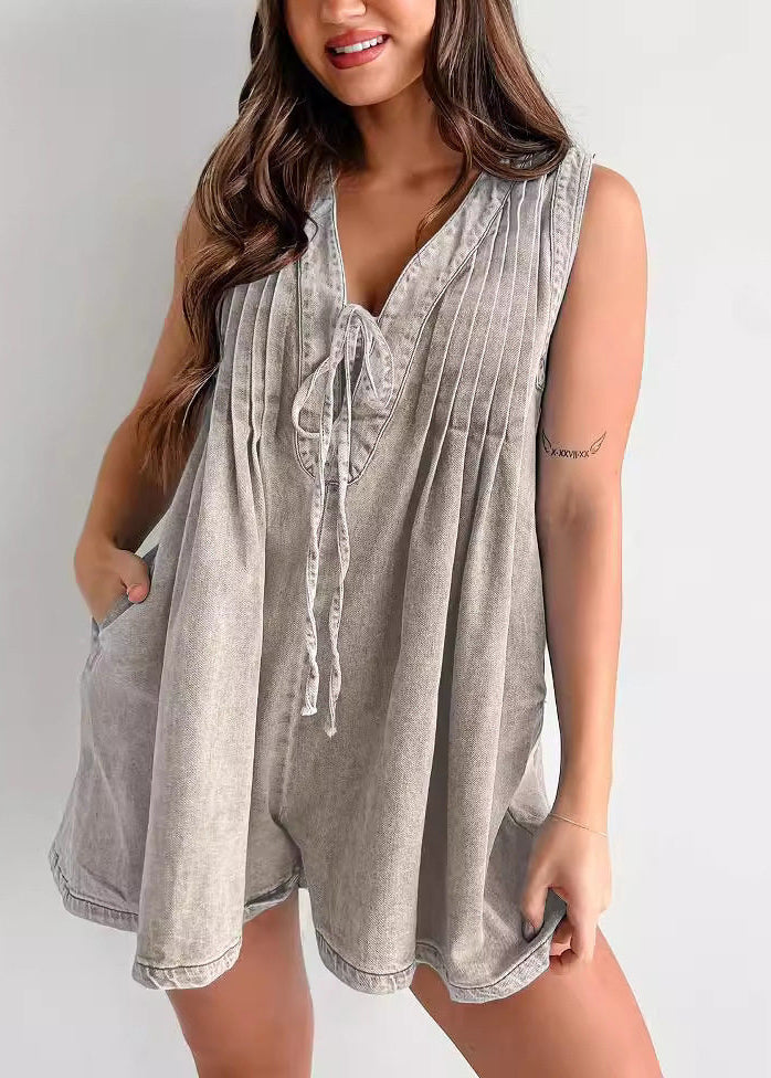 Women's Sleeveless Jumpsuit V Neck Lace-Up Style 2