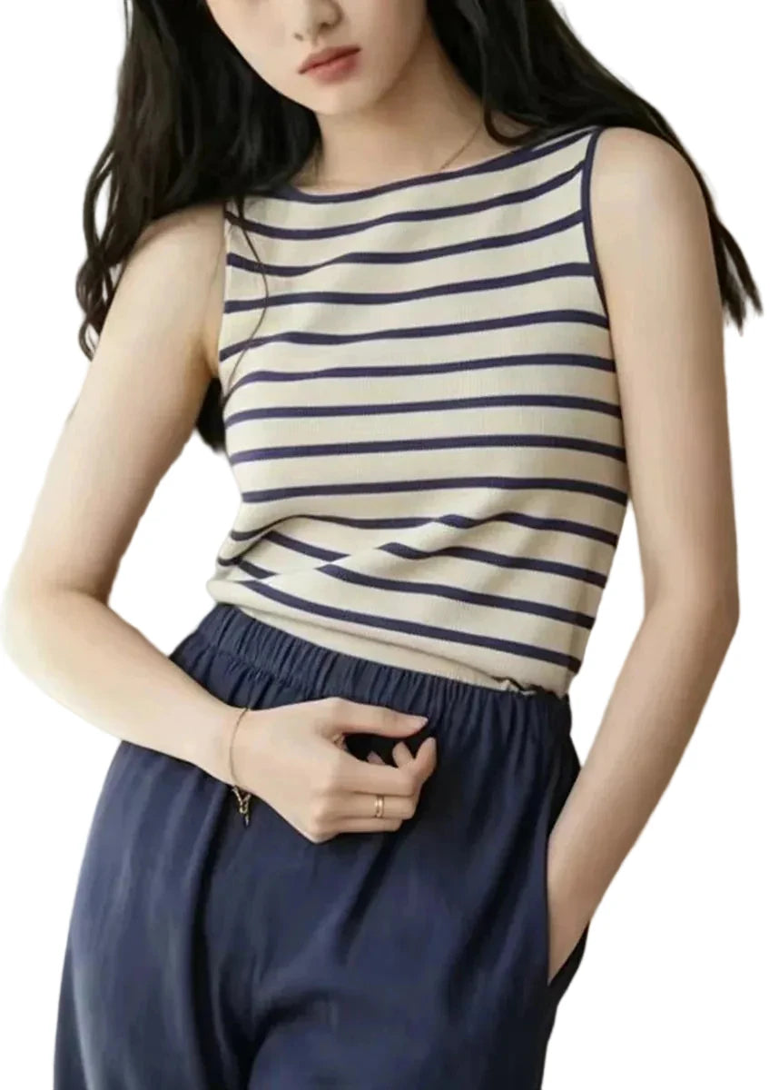 Women's Sleeveless Knit Top Striped Casual 2