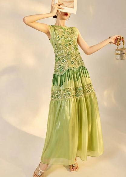 Women's Sleeveless Long Dress Embroidered Beaded Tulle 1