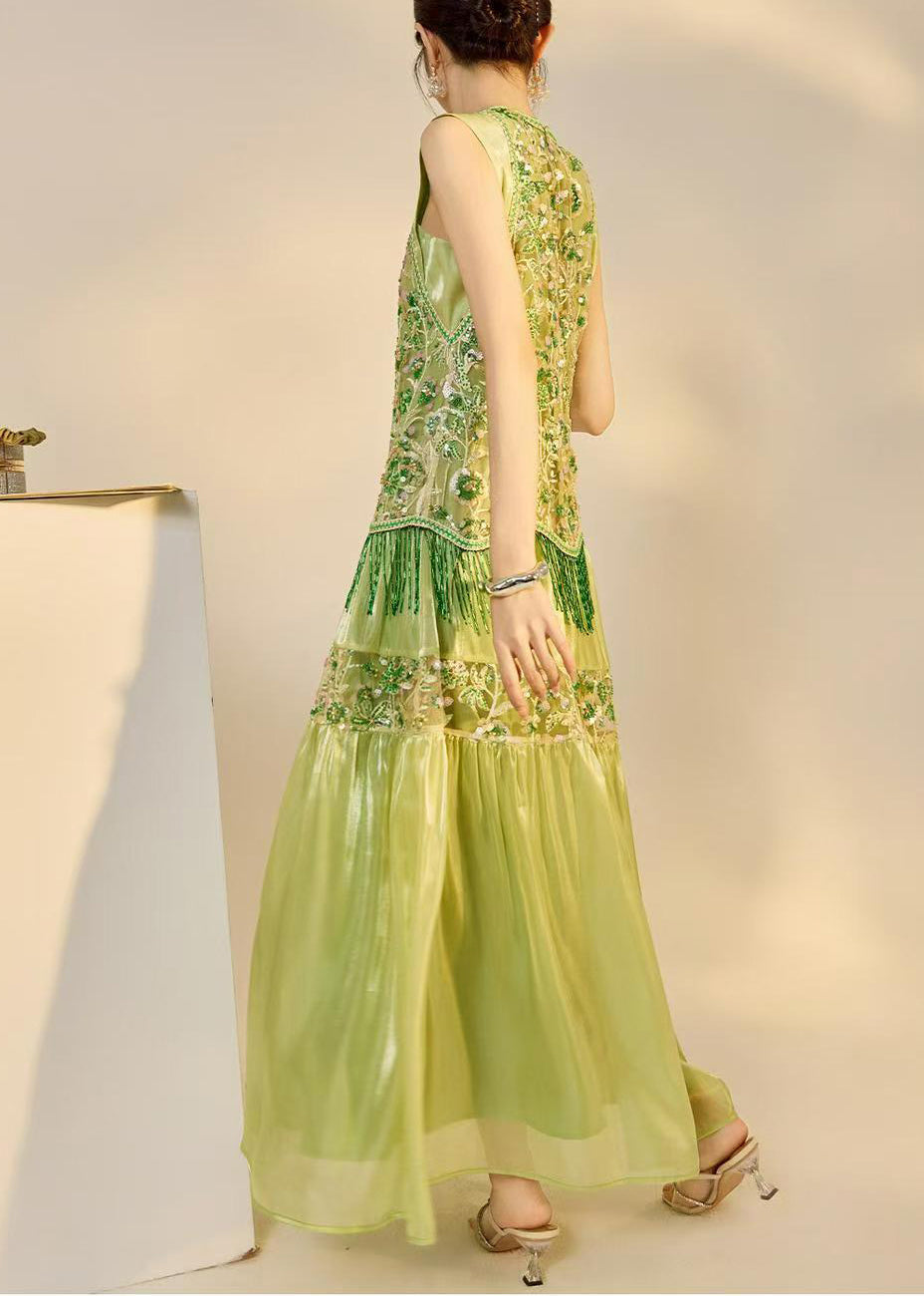 Women's Sleeveless Long Dress Embroidered Beaded Tulle 3