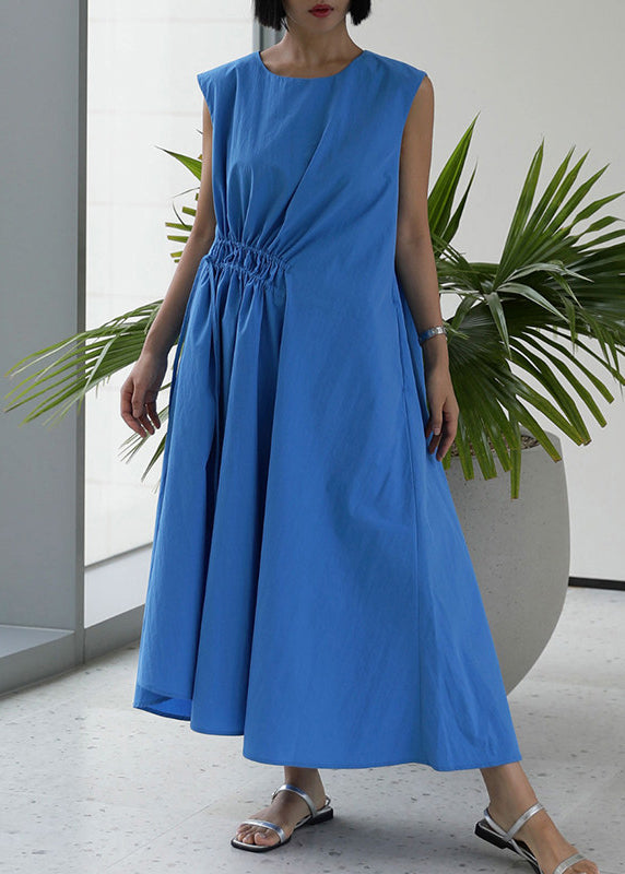 Women's Sleeveless Long Dress O-Neck Drawstring Loose Fit 2