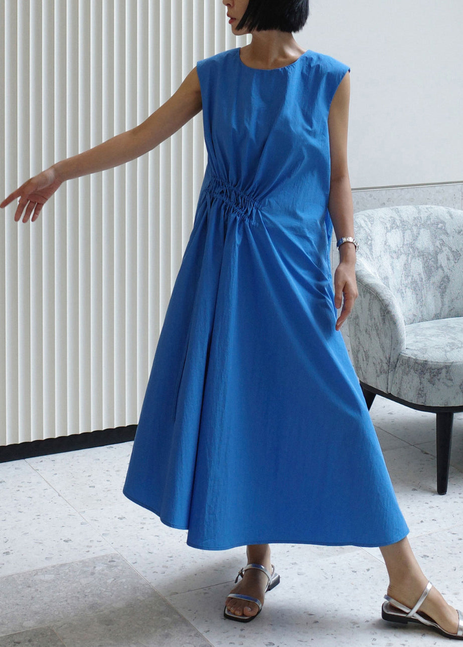 Women's Sleeveless Long Dress O-Neck Drawstring Loose Fit 3