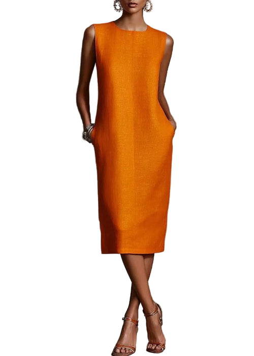 Women's Sleeveless Mid Dress O-Neck Casual 0
