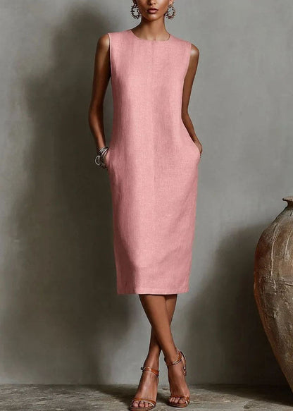 Women's Sleeveless Mid Dress O-Neck Casual 2