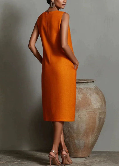 Women's Sleeveless Mid Dress O-Neck Casual 4