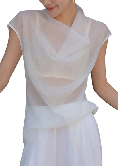 Women's Sleeveless Sheer Top Turtle Neck Casual Style 0