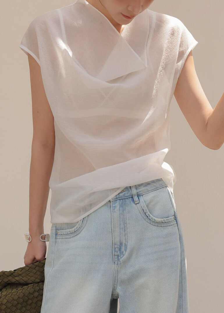 Women's Sleeveless Sheer Top Turtle Neck Casual Style 3