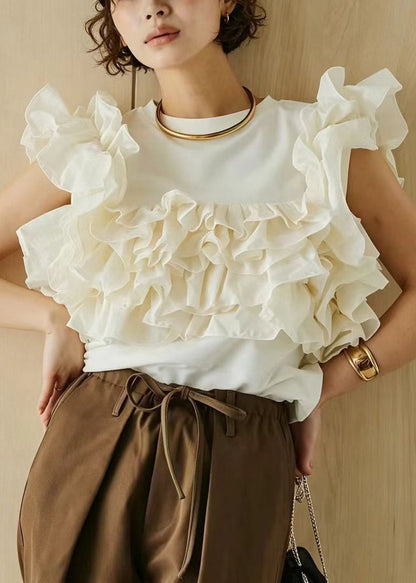 Women's Sleeveless Shirt Ruffled O-Neck 0