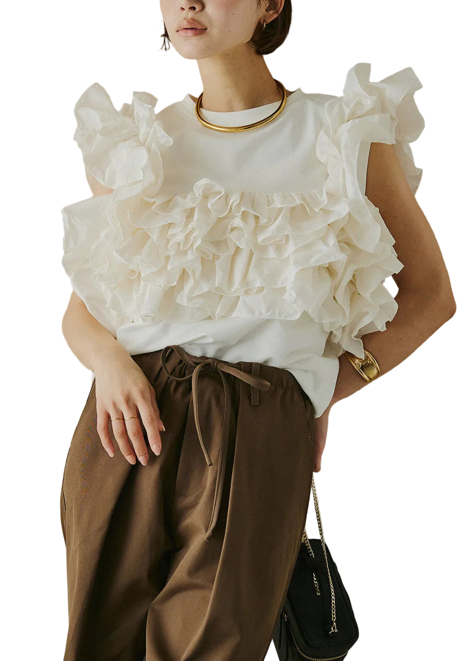 Women's Sleeveless Shirt Ruffled O-Neck 3