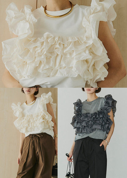 Women's Sleeveless Shirt Ruffled O-Neck 4