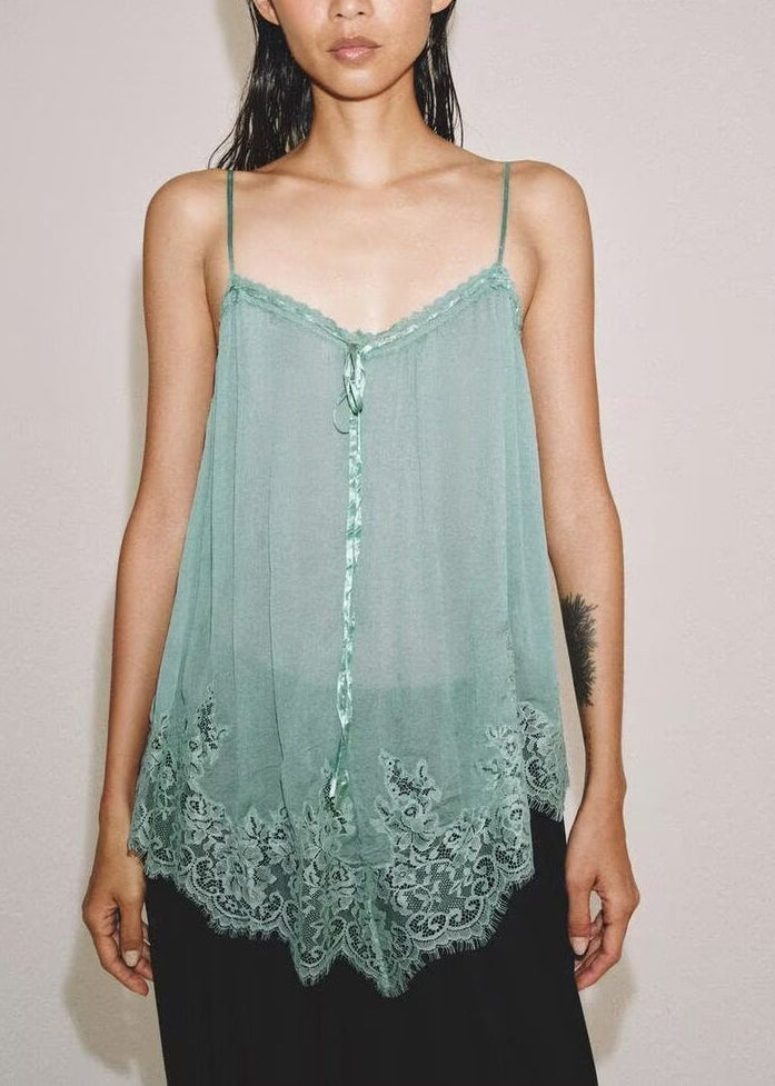 Women's Sleeveless Spaghetti Strap Top Patchwork Style 0