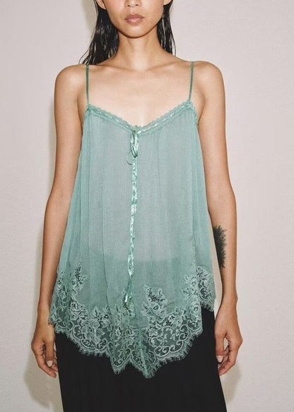 Women's Sleeveless Spaghetti Strap Top Patchwork Style 0