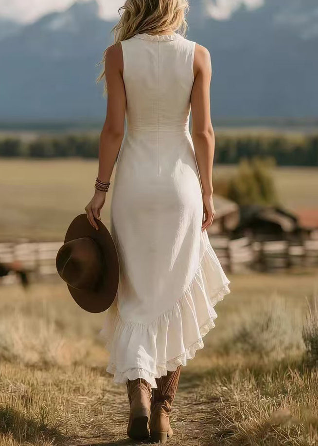 Women's Sleeveless Summer Dress V Neck Ruffled Asymmetrical 2
