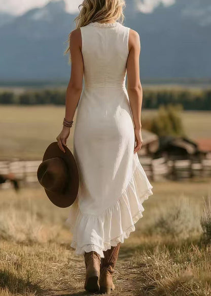 Women's Sleeveless Summer Dress V Neck Ruffled Asymmetrical 2