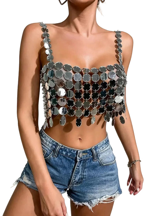 Women's Sleeveless Tank Top Cut Out Sequined Style 1