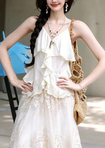 Women's Sleeveless Tank Top Ruffled Cut-Out Design 0