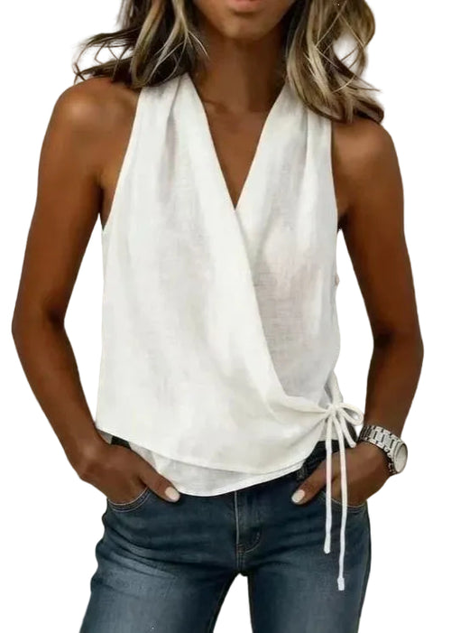 Women's Sleeveless Tank Top V Neck Lace-Up Style 0