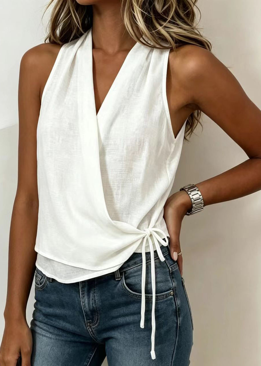 Women's Sleeveless Tank Top V Neck Lace-Up Style 3