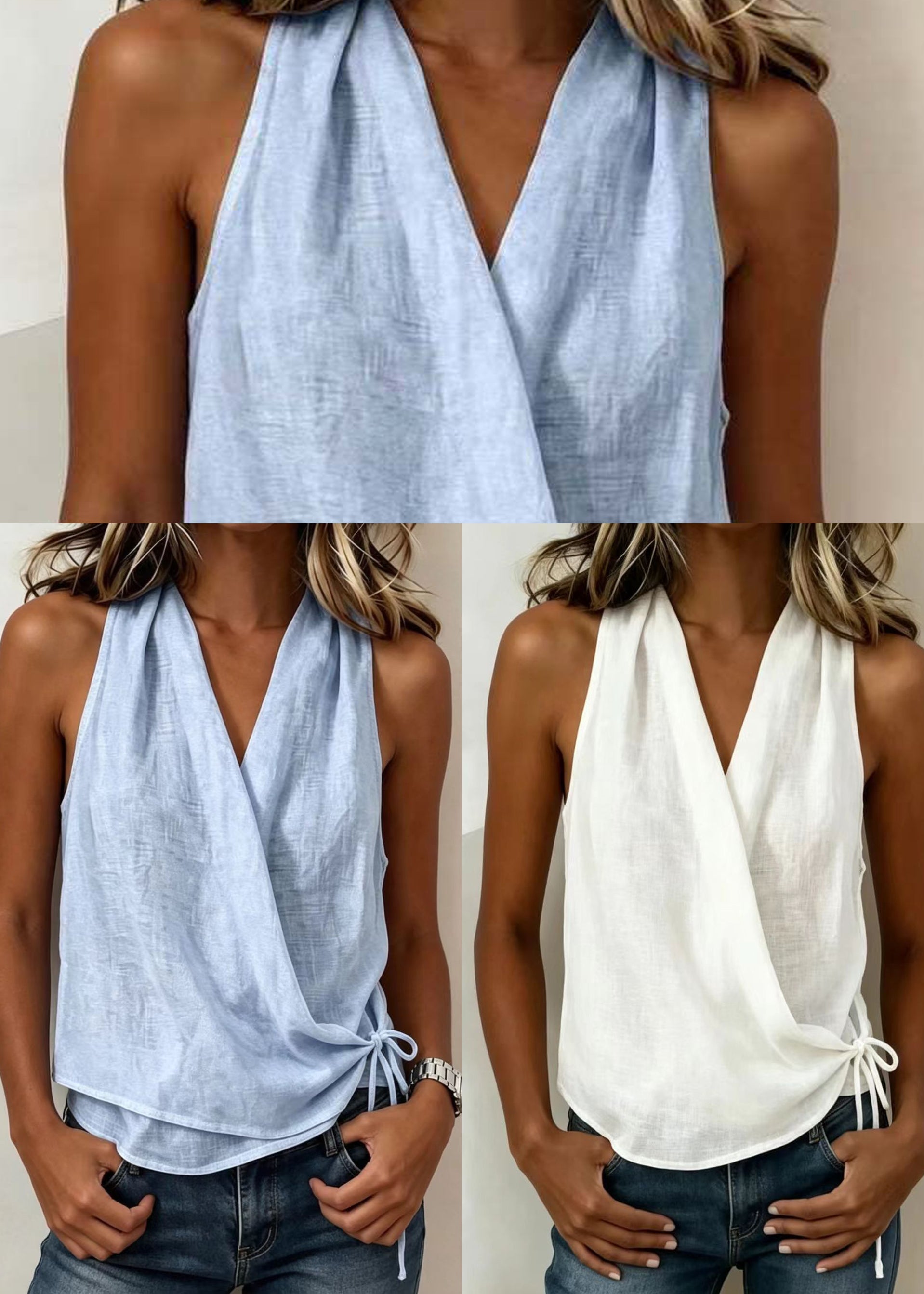 Women's Sleeveless Tank Top V Neck Lace-Up Style 4
