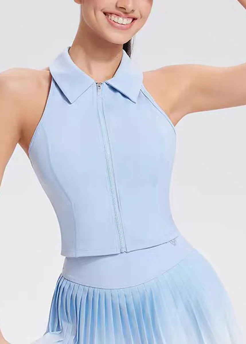 Women's Sleeveless Tennis Top with Turn-Down Collar and Zip-Up Design 1