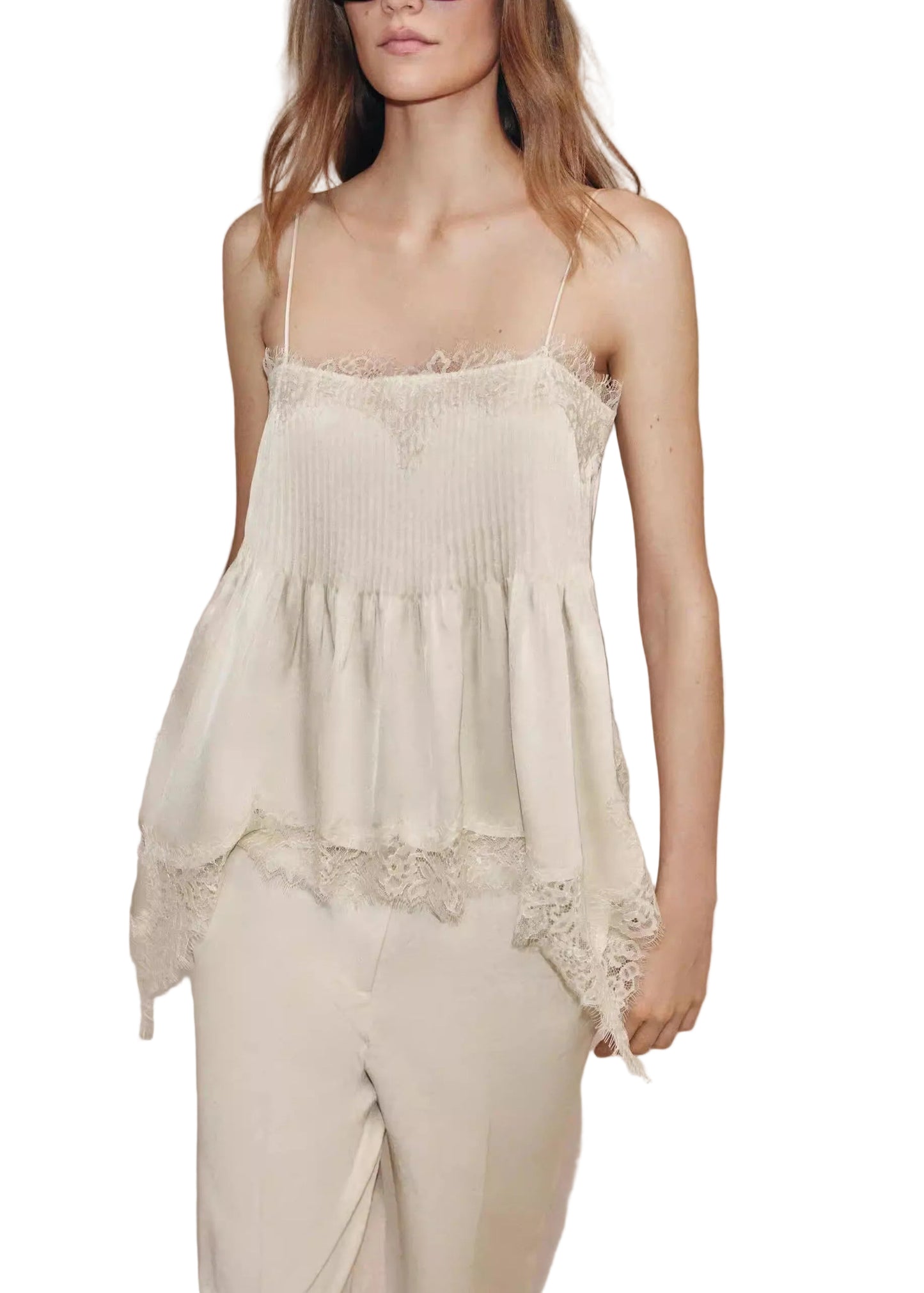 Women's Sleeveless Top Asymmetrical Lace Patchwork 0