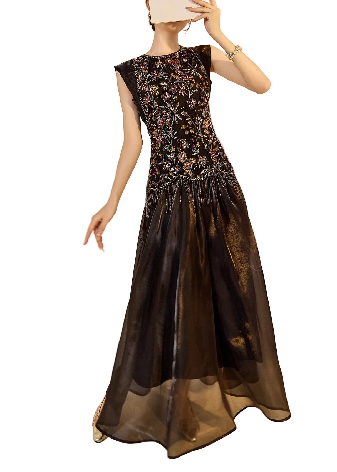 Women's Sleeveless Two-Piece Set Embroidered with Tassel Detail 0