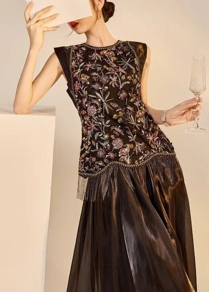 Women's Sleeveless Two-Piece Set Embroidered with Tassel Detail 4
