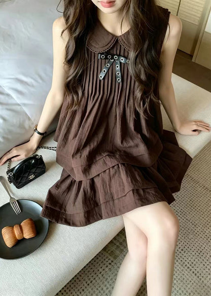 Women's Sleeveless Two-Piece Set Peter Pan Collar 0