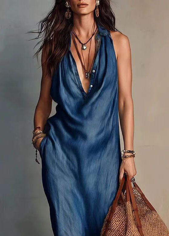 Women's Sleeveless V Neck Holiday Dress Navy 3