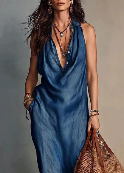 Women's Sleeveless V Neck Holiday Dress Navy 3
