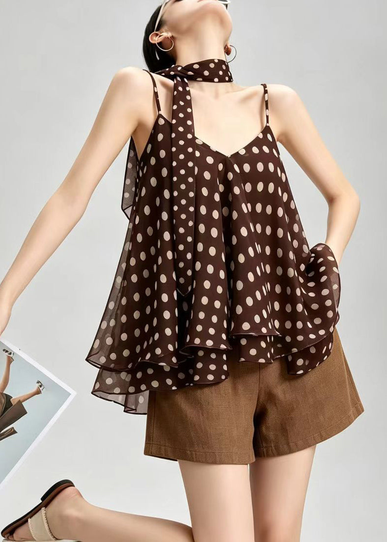 Women's Sleeveless V Neck Layered Top with Spaghetti Straps 0
