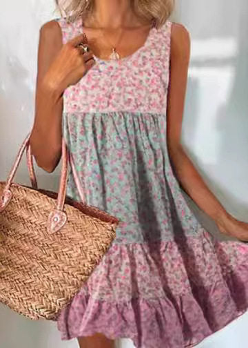 Women's Sleeveless Vacation Dress Patchwork Print 1