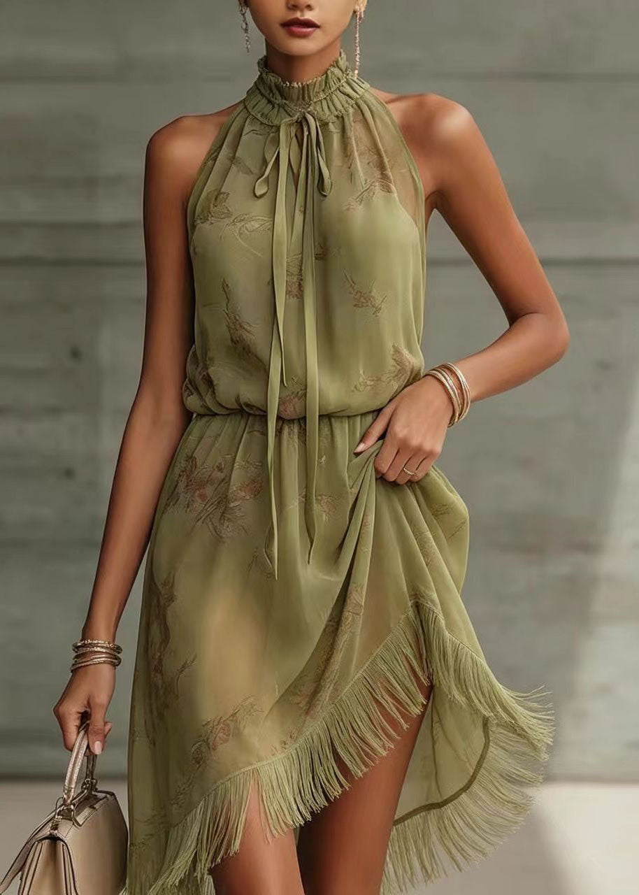 Women's Sleeveless Vacation Dress Stand Collar Lace-Up 2