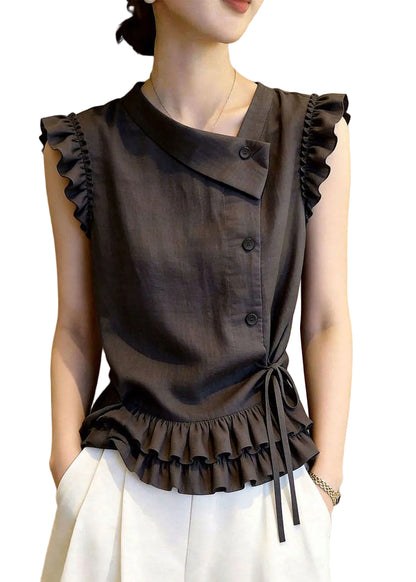 Women's Sleeveless Vest Ruffled Lace-Up Style 0