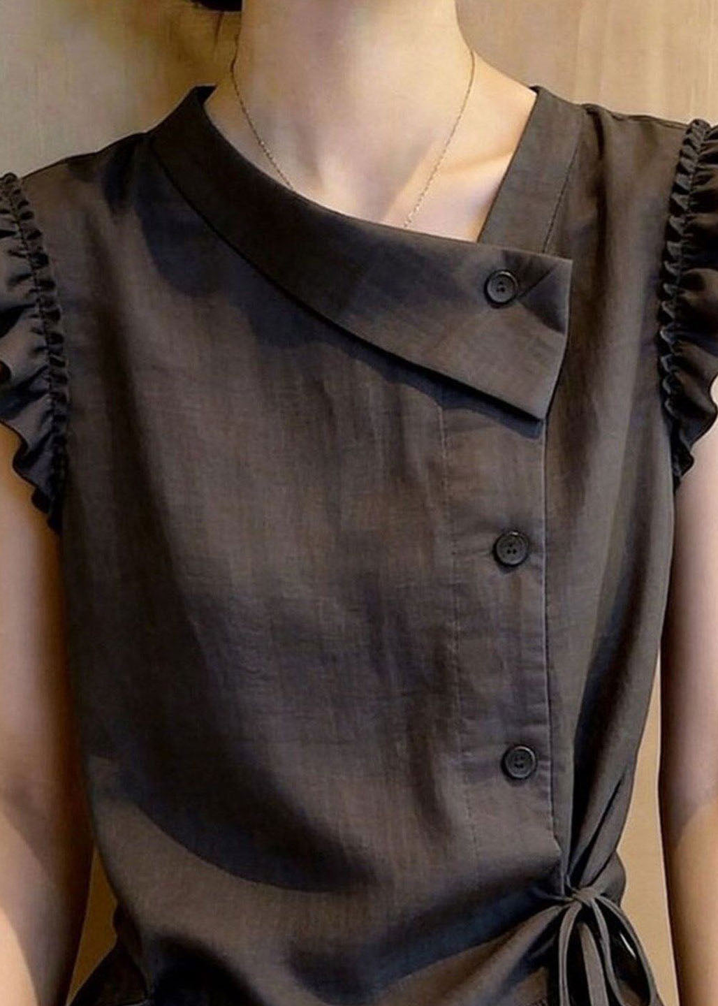 Women's Sleeveless Vest Ruffled Lace-Up Style 1
